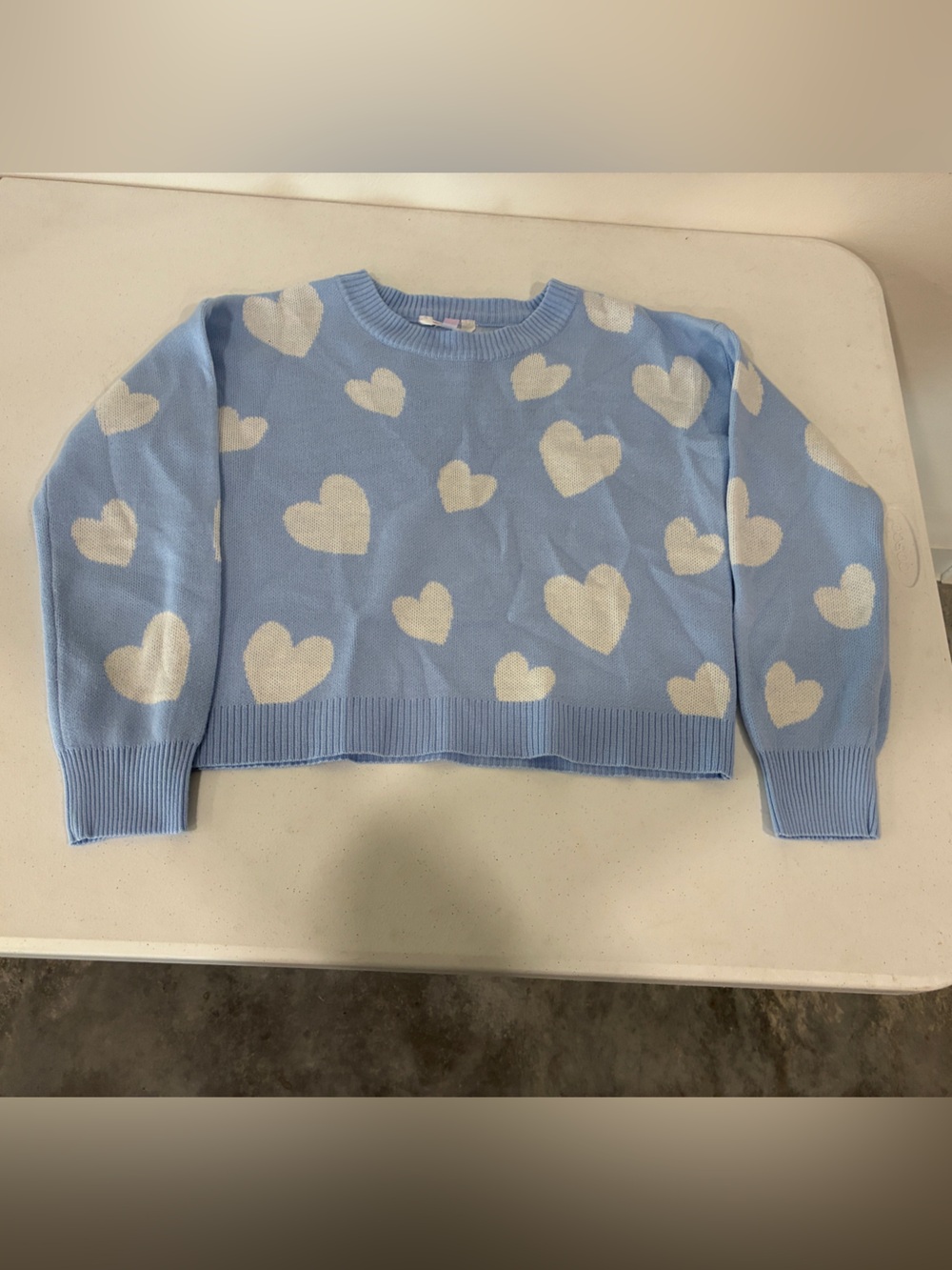 No Boundaries Polished Blue White Heart Sweater - Juniors Small (3-5) Coquette